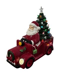 Ceramic Santa's Red Christmas Tree Delivery Truck Lights Up Night Light